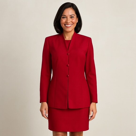 Laura Scott Red Dress Jacket Set Size 10 Business Career Modest Holiday Formal - Picture 4 of 11